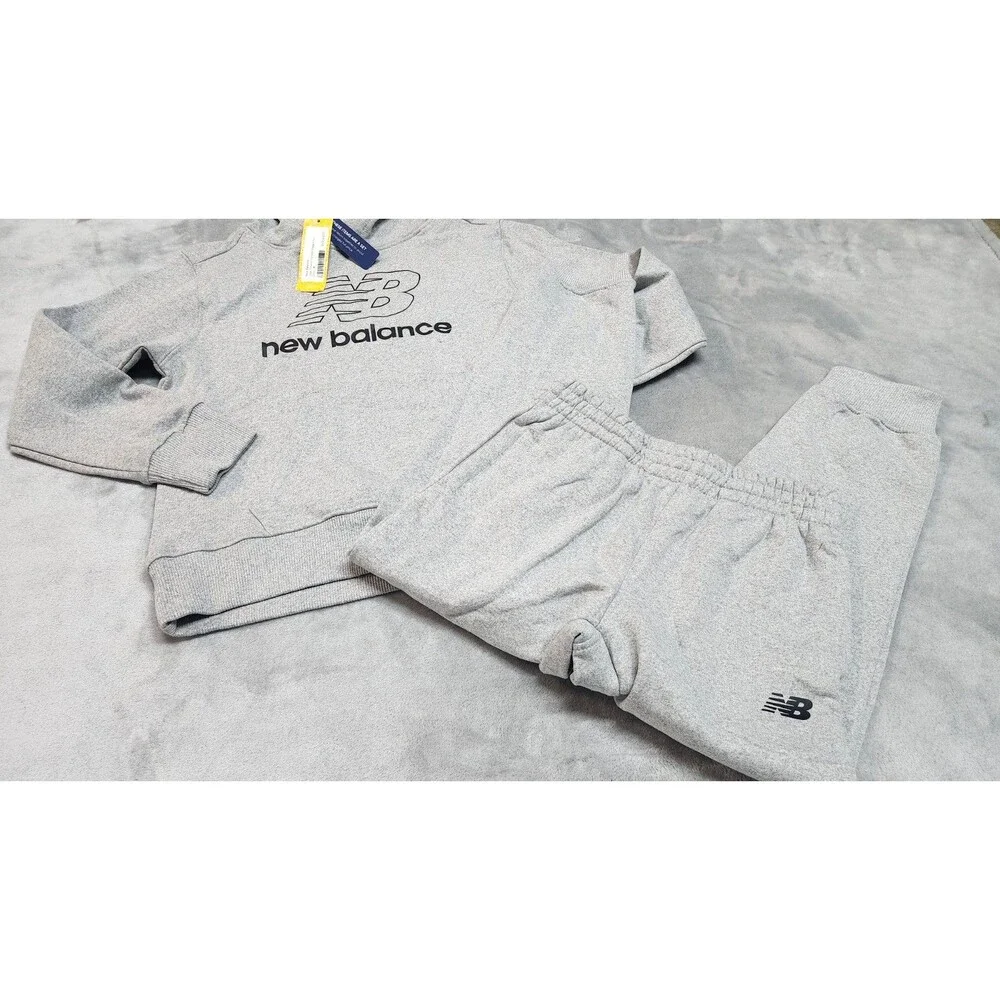 New Balance Kids Size 8 Grey Logo Fleece Hoodie & Jogger‎ Set NWT